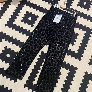 Zara Shimmering Black Sequin velvet cropped Trousers